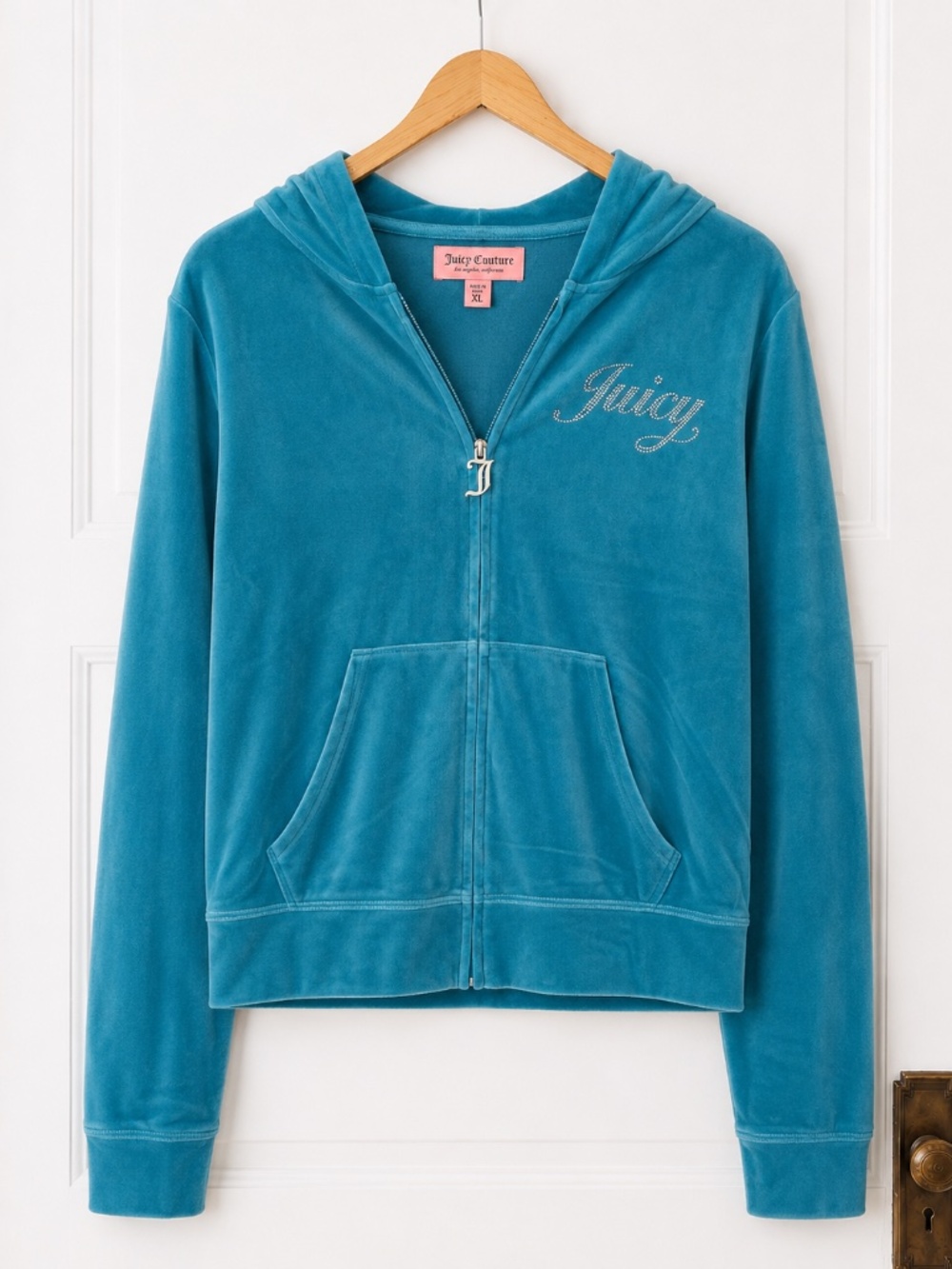 NWT Juicy Couture Turquoise Velour Rhinestone Zip Hoodie
